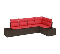 vidaXL Ensemble de canapé de Jardin 5 pc Marron et Rouge polyrotin