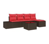 vidaXL Ensemble de canapé de Jardin 5 pc Marron et Rouge polyrotin