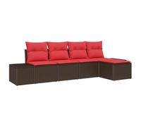 vidaXL Ensemble de canapé de Jardin 5 pc Marron et Rouge polyrotin