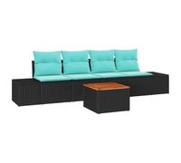 vidaXL Ensemble de canapé de Jardin 5 pc Noir et Turquoise polyrotin | Changez-le pour l’adapter à votre petit coin, Fait pour vivre à l’extérieur, Doux et amovibles pour bien se reposer