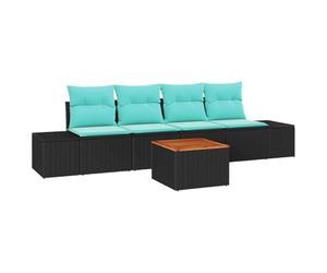 vidaXL Ensemble de canapé de Jardin 5 pc Noir et Turquoise polyrotin | Changez-le pour l’adapter à votre petit coin, Fait pour vivre à l’extérieur, Doux et amovibles pour bien se reposer
