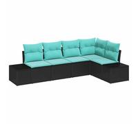 vidaXL Ensemble de canapé de Jardin 5 pc Noir et Turquoise polyrotin | Tu peux changer la disposition comme tu veux, Matériaux solides pour l'extérieur, Reste stable même sur un sol pas uniforme