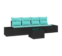 vidaXL Ensemble de canapé de Jardin 5 pc Noir et Turquoise polyrotin | Tu peux le réarranger pour un seating flexible, Matériaux solides pour l'extérieur, Noir avec des coussins turquoise pour un