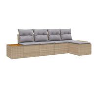 vidaXL Ensemble de canapés de Jardin 5 pièces avec Coussins Beige Poly Rattan Acacia