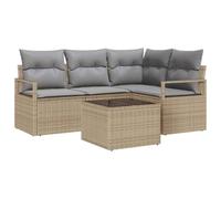 vidaXL Ensemble de Canapé de Jardin 5 Pièces avec Coussins en Rotin Poly Noir