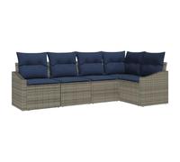 vidaXL Ensemble de canapé de Jardin 5 pcs Gris et Bleu Marine, Salon Terrasse Élégant, Sièges Extérieurs Modernes, Canapé Rattan Poly, Table Al Fresco Pratique