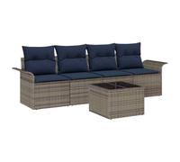 vidaXL Ensemble de canapé de Jardin 5 pcs Gris et Marine polyrotin, Canapé modulaire pour Jardin et terrasse, léger, résistant aux UV, Parfait pour l'extérieur, mobilier de Patio