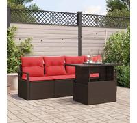 Vidaxl Ensemble De Canapé De Jardin 5 Pcs Marron Et Rouge Polyrotin