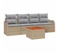 vidaXL Ensemble de canapé de Jardin 5 pièces avec Coussins Beiges en Poly rotin Acacia et Pieds en Bois. Design modulable pour Un Coin Salon Confortable sur Le Balcon, Le Patio ou la terrasse.