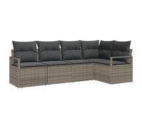 vidaXL Ensemble de Canapé de Jardin 5 Pièces avec Coussins Gris en Poly Rattan, Canapé de Jardin 2 Places avec Coussins Gris en Poly Rattan