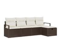Vidaxl Ensemble De Canapé De Jardin 5 Pièces Avec Coussins Marron Rattan Poly
