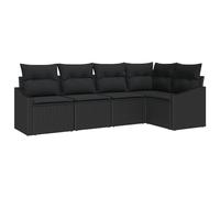 Vidaxl Ensemble De Canapé De Jardin 5 Pièces Avec Coussins Noir Poly Rattan