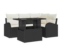 vidaXL Ensemble de canapé de Jardin 5 pièces avec des Coussins en Poly rotin Noir, Pieds réglables, résistant aux intempéries, Assise modulable pour terrasse et mobilier Moderne de Conservatoire