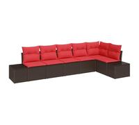 vidaXL Ensemble de canapé de Jardin 6 pc Marron et Rouge polyrotin