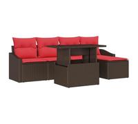 vidaXL Ensemble de canapé de Jardin 6 pc Marron et Rouge polyrotin