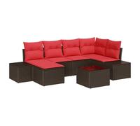vidaXL Ensemble de canapé de Jardin 6 pc Marron et Rouge polyrotin | Tu peux l'adapter à n'importe quel coin, Mets les pieds à la bonne hauteur pour être à l'aise, Les coussins en matériaux UV