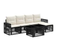 vidaXL Ensemble de canapé de Jardin 6 pc Noir et Blanc crème polyrotin