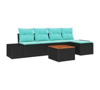 vidaXL Ensemble de canapé de Jardin 6 pc Noir et Turquoise polyrotin | Aménage ton espace comme tu veux, Hauteur réglable pour rester stable sur un sol inégal, Robuste et stylé pour un look
