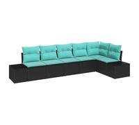 vidaXL Ensemble de canapé de Jardin 6 pc Noir et Turquoise polyrotin | Totalement adaptable pour ton espace, Fait pour tenir face à tous les temps, Doux et moelleux pour chiller