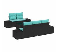 vidaXL Ensemble de canapé de Jardin 6 pc Noir et Turquoise polyrotin | Tu peux le mixer et l'adapter à ton espace, Parfait pour l'extérieur, ça résiste à la pluie et au soleil, Fait avec soin et