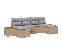 vidaXL Canapé de Jardin 6 pièces avec Coussins Beige Poly rotin Acacia