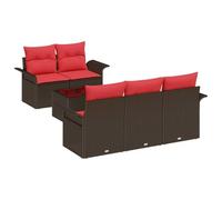 vidaXL Ensemble de canapé de Jardin 6 pcs Beige et Rouge polyrotin, Salon de Jardin et terrasse, canapé Moderne, Design modulaire, résistant au Soleil, léger, en rotin