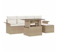vidaXL Ensemble de canapé de Jardin 6 pcs Beige Poly rotin, Salon de Jardin Moderne, mobilier résistant aux intempéries, modulable, fauteuils Confortables, Pieds Ajustables.