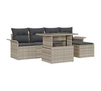 vidaXL Ensemble de canapé de Jardin 6 pcs Gris Clair Poly rotin, Salon de Jardin Moderne, mobilier résistant aux intempéries, modulable, fauteuils Confortables, Pieds Ajustables.