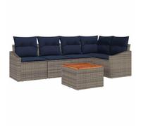 vidaXL Ensemble de canapé de Jardin 6 pcs Gris et Bleu Marine, Jardin et terrasse, Ensemble Moderne pour Patio, canapé Lounge résistant, mobilier d'extérieur en rotin
