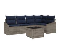 vidaXL Ensemble de canapé de Jardin 6 pcs Gris et Marine polyrotin, Salon Terrasse Élégant, Sièges Extérieurs Modernes, Canapé Rattan Poly, Table Al Fresco Pratique