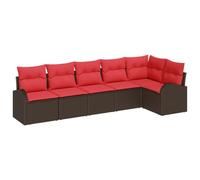 vidaXL Ensemble de canapé de Jardin 6 pcs Marron et Rouge polyrotin, Canapé modulable en rotin pour Jardin et terrasse, mobilier Lounge extérieur, idéal pour Patio et Cour