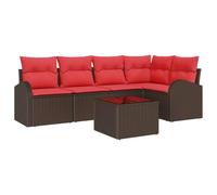 vidaXL Ensemble de canapé de Jardin 6 pcs Marron et Rouge polyrotin, Ensemble de Jardin et terrasse, canapé modulable en Poly Rattan, Sofa résistant aux intempéries, Collection Lounge