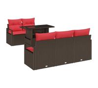 vidaXL Ensemble de canapé de Jardin 6 pcs Marron et Rouge polyrotin, Meubles Rectangulaires Modernes pour Le Jardin et la Terrasse, Canapés Extérieurs Résistants aux UV