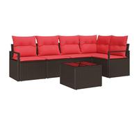 vidaXL Ensemble de canapé de Jardin 6 pcs Marron et Rouge polyrotin, Salon Moderne en Poly Rattan, Meuble de Jardin résistant, sièges stylés pour terrasse, Coin détente Contemporain