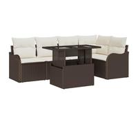vidaXL Ensemble de 6 pièces de canapé de Jardin avec Coussins en Rattan Poly Marron, Canapé de Jardin 2 Places avec Coussins en Rattan Poly Marron