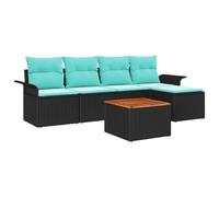 vidaXL Ensemble de canapé de Jardin 6 pcs Noir et Turquoise polyrotin, Canapé Moderne modulable pour Jardin, terrasse, mobilier en rotin Durable, Coin Salon résistant UV