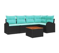 vidaXL Ensemble de canapé de Jardin 6 pcs Noir et Turquoise polyrotin, Canapé modulable pour Jardin et terrasse, mobilier extérieur résistant aux UV, détente et farniente