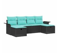 vidaXL Ensemble de canapé de Jardin 6 pcs Noir et Turquoise polyrotin, Canapé modulaire pour Jardin et terrasse, léger, résistant UV, mobilier Lounge Durable