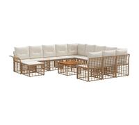 vidaXL Ensemble de canapé de Jardin 6 pcs polyrotin, Mobilier de Patio en Bois d'acacia, canapé modulable résistant aux intempéries, Coussins Confortables, Assise d'extérieur