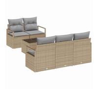 vidaXL Ensemble de Canapé de Jardin 6 Pièces avec Coussins Beige en Rotin Synthétique, Pieds Réglables, Confortable pour 4 Pers. Design Modulaire pour Terrasses et Balcons, Canap'Lounge Moderne