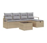 vidaXL Ensemble de Canapé de Jardin 6 Pièces avec Coussins Beige Poly Rattan