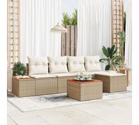 Vidaxl Ensemble De Canapé De Jardin 6 Pièces Avec Coussins Beige Poly Rotin Acacia Beige