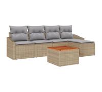 vidaXL Ensemble de canapé de Jardin 6 pièces avec Coussins Beige Polyrotin Acacia