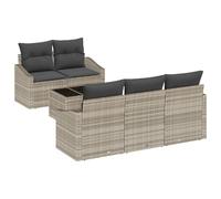 vidaXL Ensemble de Canapé de Jardin 6 Pièces avec Coussins Gris Clair Rattan Poly
