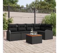 Vidaxl Ensemble De Canapé De Jardin 6 Pièces Avec Coussins Noir Poly Rattan Acacia Noir