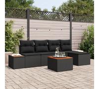 Vidaxl Ensemble De Canapé De Jardin 6 Pièces Avec Coussins Noir Poly Rotin Acacia Noir