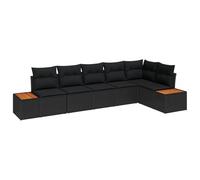 vidaXL Ensemble de Canapé de Jardin 6 Pièces avec Coussins Rattan Poli Noir Acacia