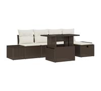 Vidaxl Ensemble De Canapé De Jardin 6 Pièces Avec Coussins Rattan Poly Marron Marron