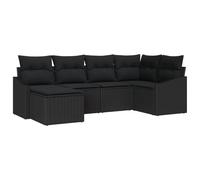 Vidaxl Ensemble De Canapé De Jardin 6 Pièces Avec Coussins Rattan Poly Noir Noir