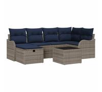 vidaXL Ensemble de canapé de Jardin 7 pc Gris et Marine polyrotin